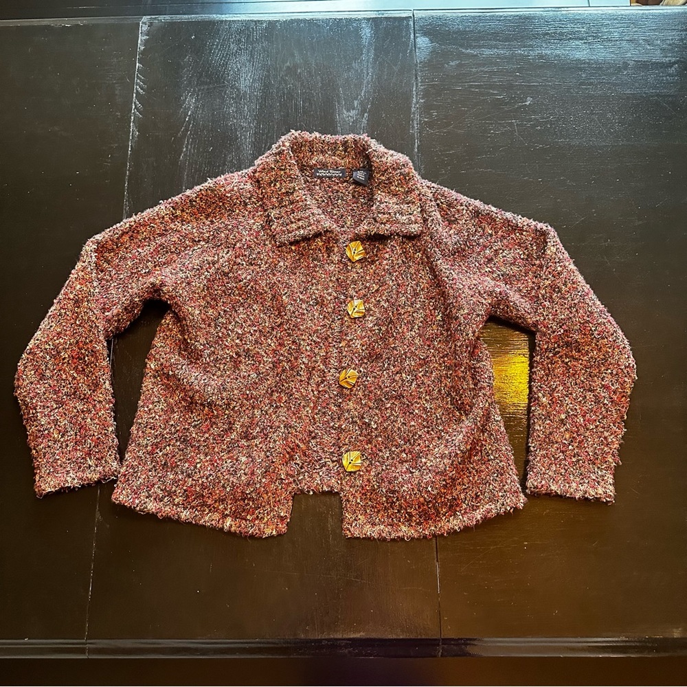 Retro Wind stover Small Autmn Orange Red Black Cardigan Wood Buttons Forest